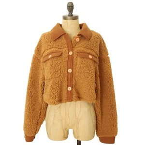 PACSUN Cropped Homecoming Shacket S Button Faux Fur Brown Jacket NWT B89 - Picture 1 of 6
