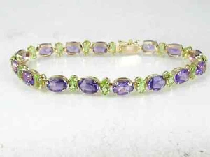 12 Ct Oval Cut Amethyst Peridot 14K Yellow Gold Plated Women's Tennis Bracelet - Picture 1 of 6
