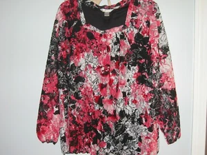 Gr. 2X EUC! cjbanks LS Sleeve Sheer Lace Top Damen Plus Pink Schwarz Weiß - Bild 1 von 3