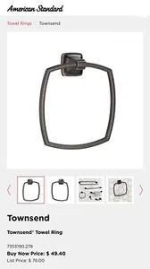 AMER/STANDARD “TOWNSEND” TOWEL RING “LEGACY BRONZE” #7353190.278 FOR BATH,C-pics - Picture 1 of 3