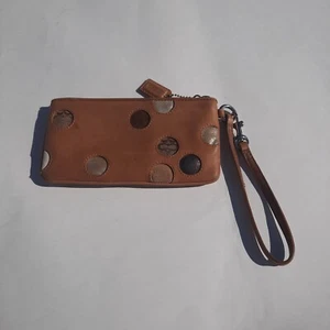 COACH Leather Wristlet Purse Polka Dots Caramel Leather - Picture 1 of 8