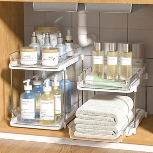 2 Sets of 2-Tier Multi-Purpose Bathroom under Sink Organizers, Stackable Storage - Picture 1 of 12