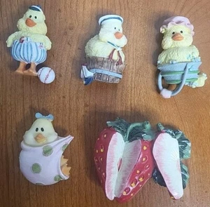 Baby Chicks & Strawberry Refrigerator Magnets Very Cute Strong Magnets - Picture 1 of 11