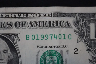[APRIL 1, 1997] ONE DOLLAR FANCY BIRTHDAY NOTE  SN B 01997401 C - Image 1 of 3