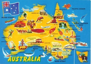Postcard Illustrated Map Australia with Flag - Foto 1 di 2