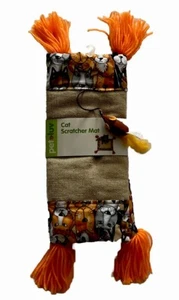 Cat Scratcher Mat + Toy Mouse Burlap & Fabric & Tassels Orange Brown Gray New - Picture 1 of 5