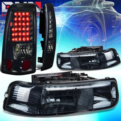 PARA 99-02 CHEVY SILVERADO FARO CRISTAL AHUMADO + LÁMPARA TRASERA LED CROMADA TINTADA Foto 1 de 4