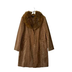 vintage fur trim 90s giacca penny lane car coat / peacoat size large gold - Picture 1 of 13