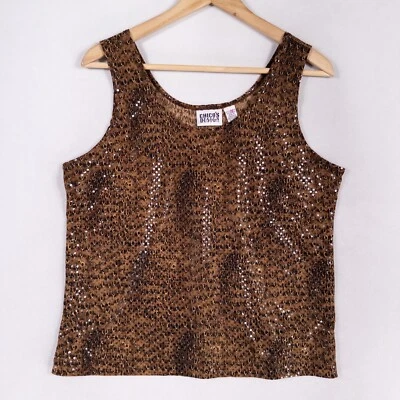Chico's Design Tank Top Womens 2 US Large Brown Animal Print Shimmery Vintage - Image 1 of 4