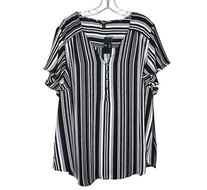 Torrid Harper Georgette Flutter Sleeve Blouse Womens 3X Black Gray White Striped - Picture 1 of 15