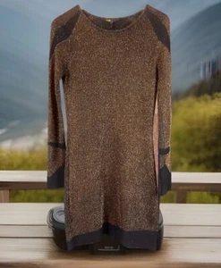 MAJE BLACK-DARK-GOLD BRONZE METALLIC SHIMMER JUMPER SWEATER MINI DRESS SZ 2 - Picture 1 of 9
