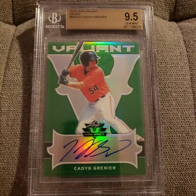 2018 Leaf Valiant Cadyn Grenier Auto BGS Mint 9.5 Green #18/99 Baltimore Orioles - Image 1 of 4