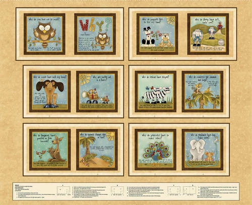 Henry Glass & Co ~POR QUÊ? ~ Animais da Selva ~ Painel de tecido 100% algodão livro macio - Imagem 1 de 1