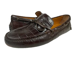 COLE HAAN Leather Croc Gator Print Driving Loafer Brown C07910 MENS 8.5M Shoes - Picture 1 of 8