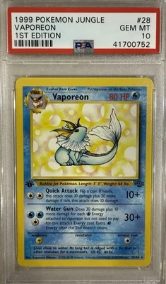 Pokemon 1999 1st Edition Jungle Vaporeon #28 Non-Holo PSA Gem Mint 10 - Image 1 of 2