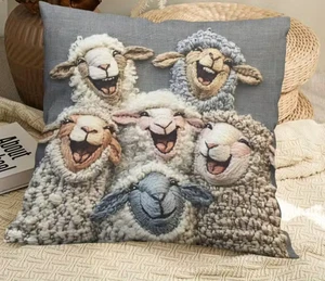 x2 Kissenbezug Schaf Geschenküberwurf Wohndeko 45 cm weich Landhaus Bauernhaus Geschenk - Bild 1 von 9