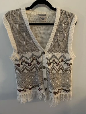 Chaleco Suéter Tejido a Mano con Flecos Vintage Huntington Ridge Beige Mediano/Grande??? Foto 1 de 4