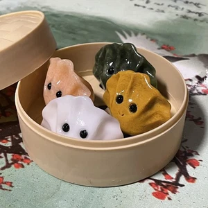 4pcs Natural mixed Quartz Hand-carved dumpling Crystal Reiki Healing+Steamer  - Picture 1 of 4