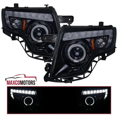 Smoke Projector Headlights Fits 2007-2010 Ford Edge LED Strip Halo Rim Lamp Pair - Image 1 of 4
