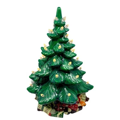 Vintage Ceramic Christmas Tree 16" with White Lights & Presents Base Decor - Image 1 of 4