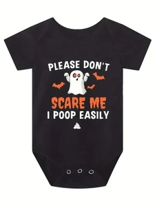 Halloween Ghosts Romper -"Please Don't Scare Me I Poop Easily" Unisex (0-3 M) - Picture 1 of 8
