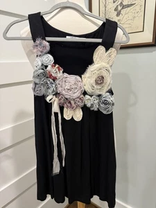 Feratelli ärmelloses Tanktop mit Blumenapplikation Gr. L schwarz kokett Y2K 90er - Bild 1 von 10