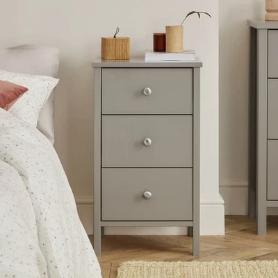 Valenca Bedside Table Cabinet 3 Drawer Satin Grey MDF (H)699 (W)400 (D)382.4mm - Image 1 of 4