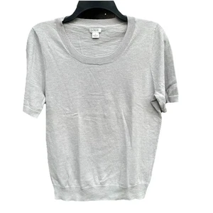 J. CREW Women Size Medium Gray Crewneck Short Sleeve Cotton Blend Sweater M - Picture 1 of 6