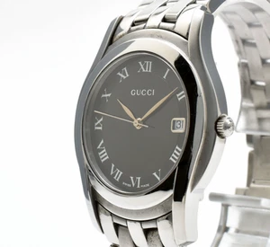 Vintage [N MINT] GUCCI 5500M Black Dial Silver Date 35mm Men's Qz Watch JAPAN - Picture 1 of 13