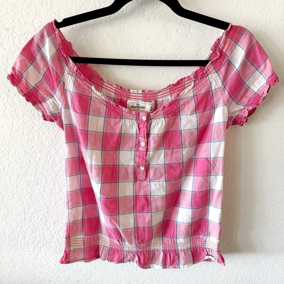 Top campesino manga corta hollister True Y2K guinga fuera del hombro XS para mujer Foto 1 de 4