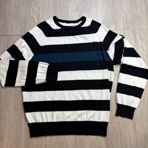 Suéter Club Monaco Mezcla Seda Cachemira Mujer Grande L Negro Rayas Manga Larga - Imagen 1 de 7