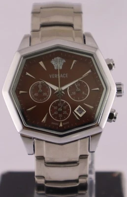 Reloj pulsera Versace de lujo para hombre de cuarzo cronógrafo esfera marrón 'fecha' correa de acero Foto 1 de 4