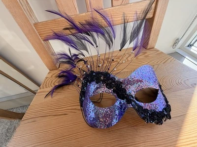 Masquerade Mask Purple Sequins Type Mardi Gras Special Occasion Fancy Dress NYE - Image 1 of 4