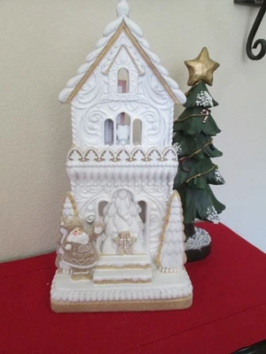Cupcakes & Cashmere Christmas White Frosted Gingerbread House Santa/Gingerbread - Image 1 of 4