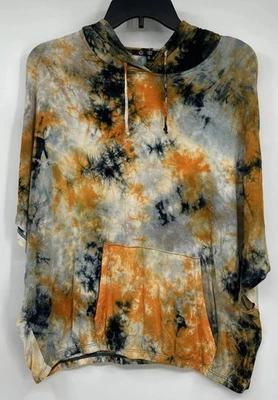 Coin 1804 Sudadera con Capucha Mujer XL Naranja Gris Tie Dye Manga Corta Pullover Canguro Foto 1 de 4