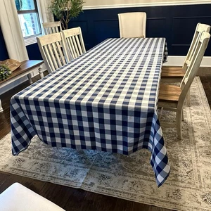 Gingham Kariert Kariert Rechteck Tischdecke Blau Weiß 140” X 70” Landhaus Chic - Bild 1 von 3