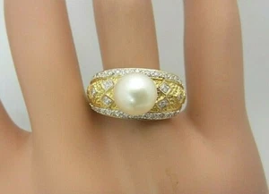 Anillo Nuevo De Oro Amarillo De 18k Con Perla Y Diamante De 0.25 Ct - Imagen 1 de 11