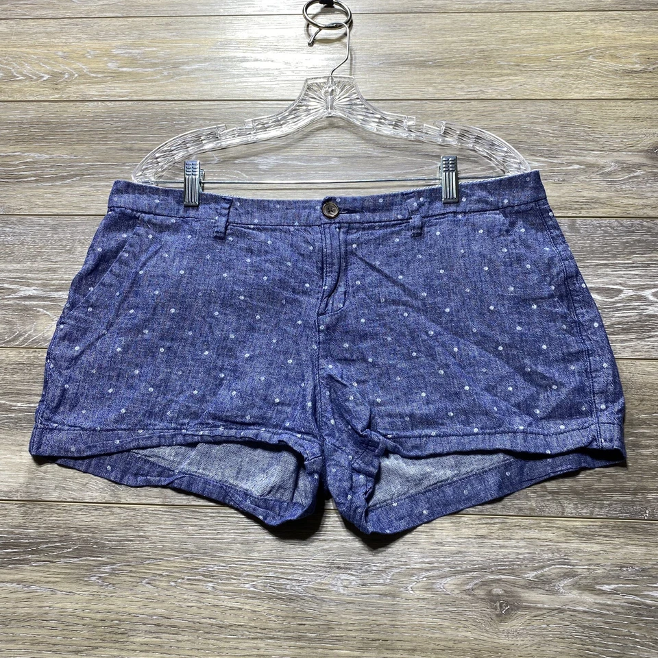 Shorts de linho Old Navy tamanho 12 feminino azul bolinhas bolsos de linho todos os dias - Imagem 1 de 4