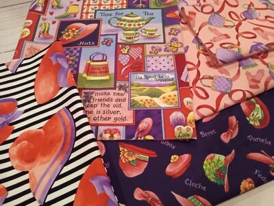 LOTE Cartera Red Hat Society Tela Rayas Patchwork Panel Estampado Rosa Púrpura Foto 1 de 2