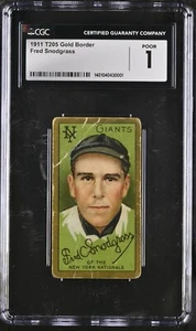 1911 Polar Bear T205 Gold Border Fred Snodgrass CGC 1 PR, Centered, TBC - Picture 1 of 3