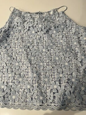 Camiseta sin mangas BB Dakota para mujer It's a Picnic talla XS azul blanco floral encaje guinga Foto 1 de 4