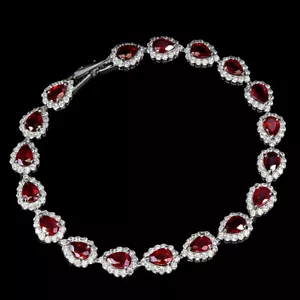 925 Sterling Silver Bracelet Pear Ruby 6x4mm Natural Gemstone jewelry 7.5inches. - Picture 1 of 14