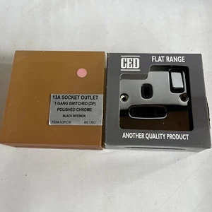 CED FSSK1DP Polished Chrome Flat Plate 1 Gang 13a Switch with Black Insert NEW - Picture 1 of 7