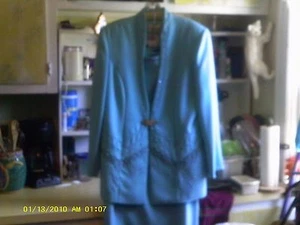 CARISSIMO 3 PC TURQOISE BLUE RINESTONE BEADED SUIT BRIDAL FORMAL ART DECO LOOK - Picture 1 of 5