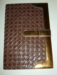 BROWN BASKET WEAVE FAUX LEATHER DARK GOLD TRIM BELT & LOOP CLOSURE JOURNAL - Picture 1 of 8