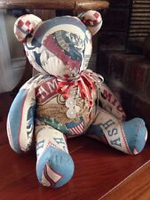 Primitive Fabric Sitting Olde Bear 13.5" Hand Crafted Americana