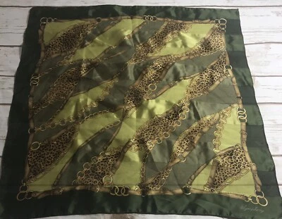 Bufanda Vintage Diseño Estampado Animal 20" Cuadrada Verde Foto 1 de 4