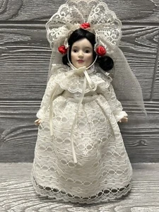 Vintage Bride Doll Mexico 9" Porcelain Cloth Made In Taiwan with Stand - Picture 1 of 10