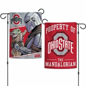 OHIO STATE BUCKEYES THE MANDALORIAN BABY YODA DISNEY 12"X18" 2 SIDED GARDEN FLAG - Picture 1 of 1