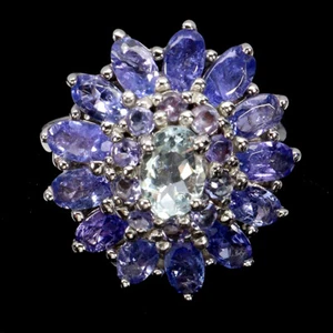 Summer 925 Silver Ring Oval Aquamarine 7x5mm Tanzanite Gemstone Jewelry - Picture 1 of 14